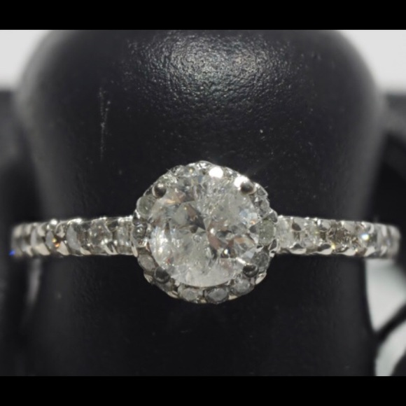 14k White Gold Diamond Halo Ring .50 Carats Bridal - Picture 3 of 5